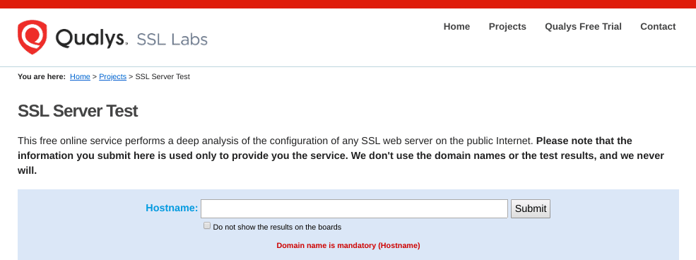 qualys 网站上的 ssl 服务器测试工具
