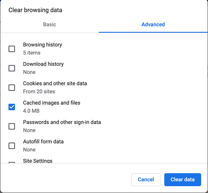 清除 google chrome 中的浏览器缓存