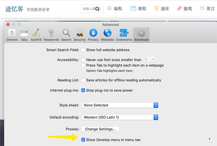 在 safari 中显示开发者菜单
