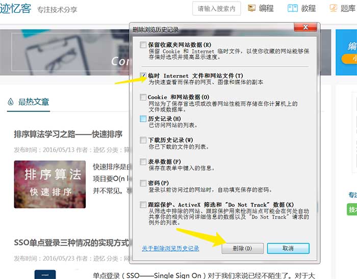 清除 internet explorer 中的浏览器缓存