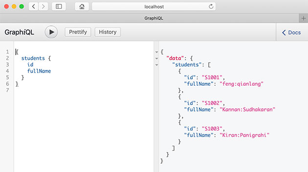 graphql query 运行结果