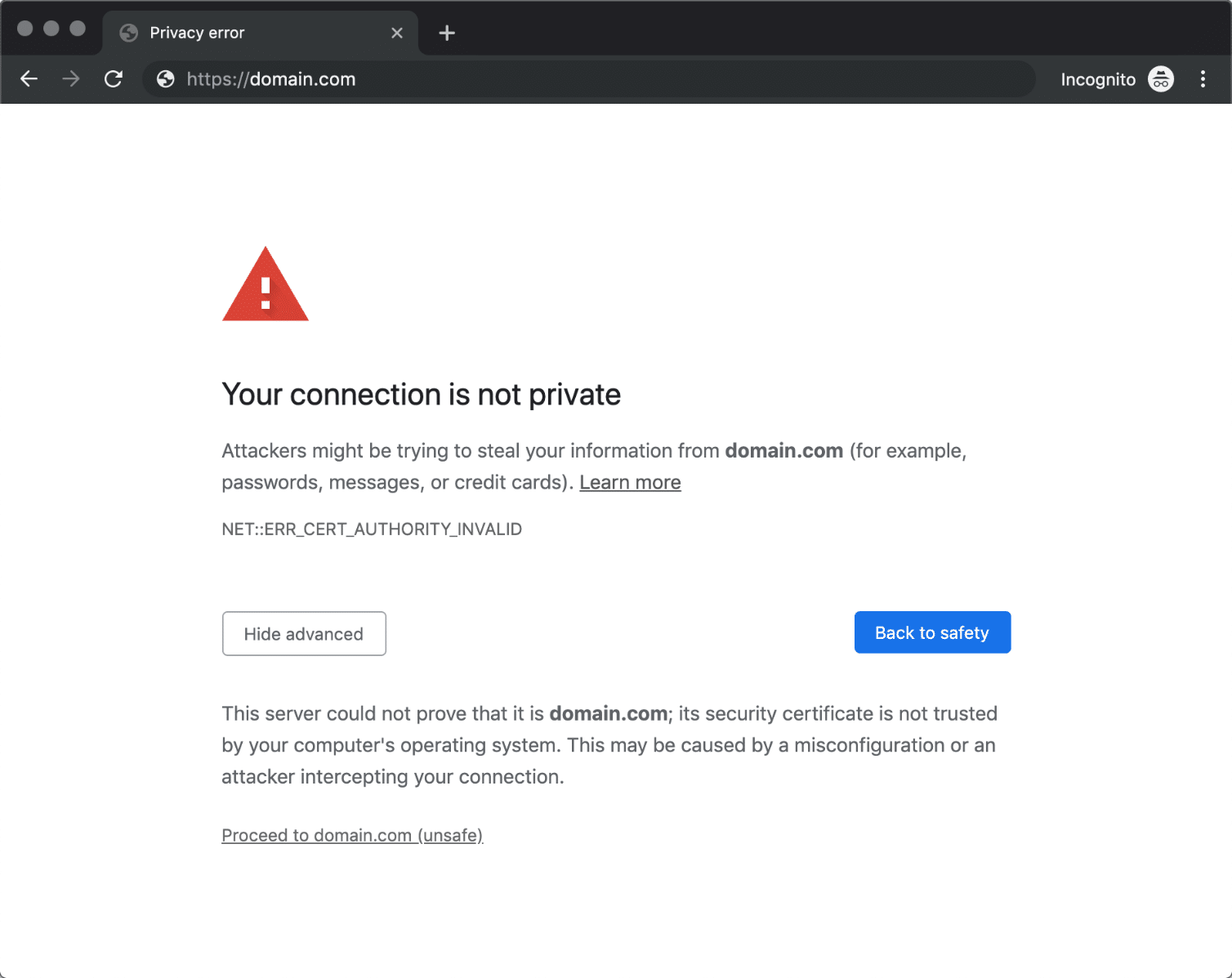 谷歌浏览器中的net::err_cert_authority_invalid错误