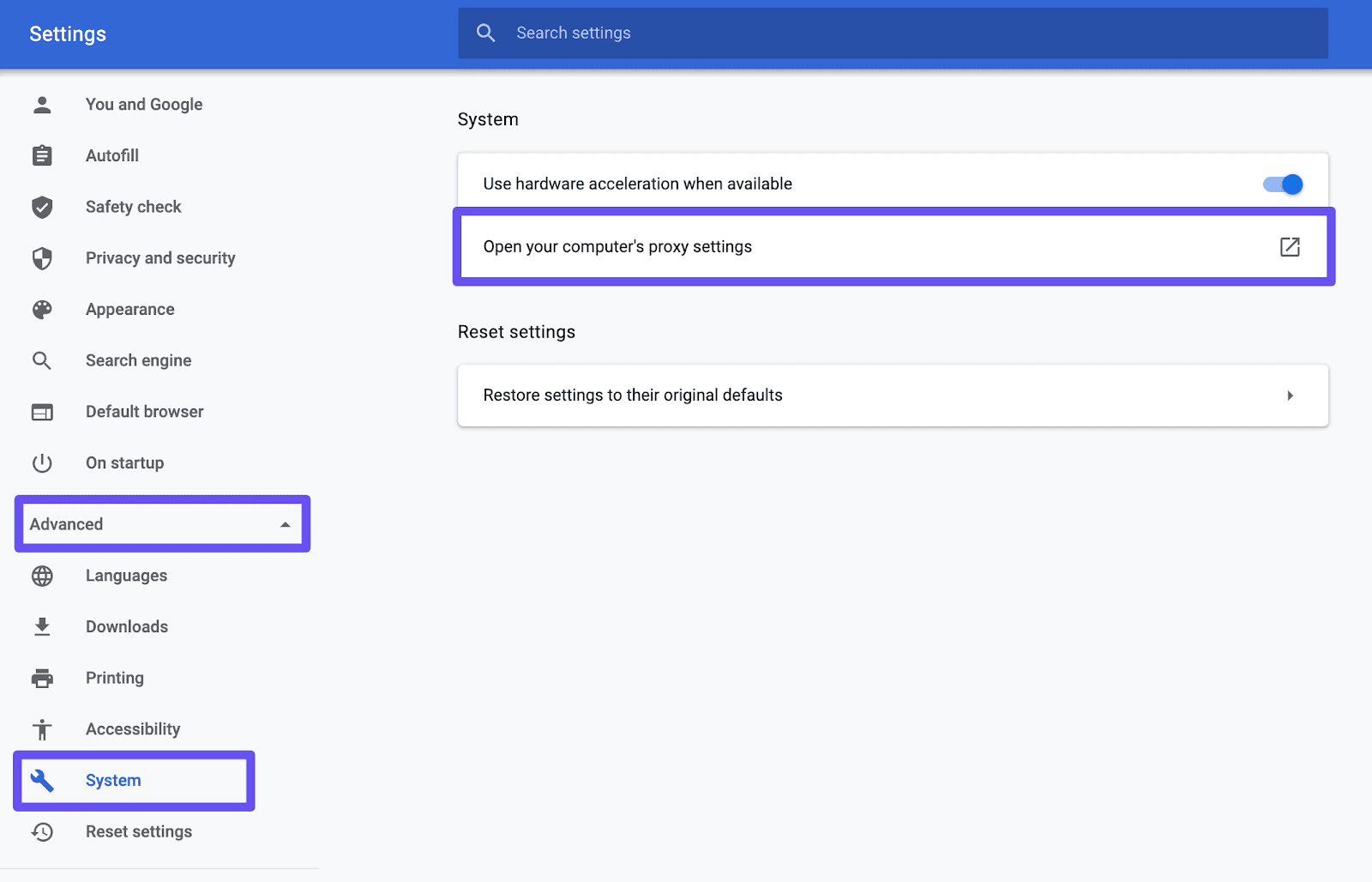 通过 google chrome 打开代理设置