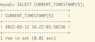 mysql current_timestamp 小数秒精度