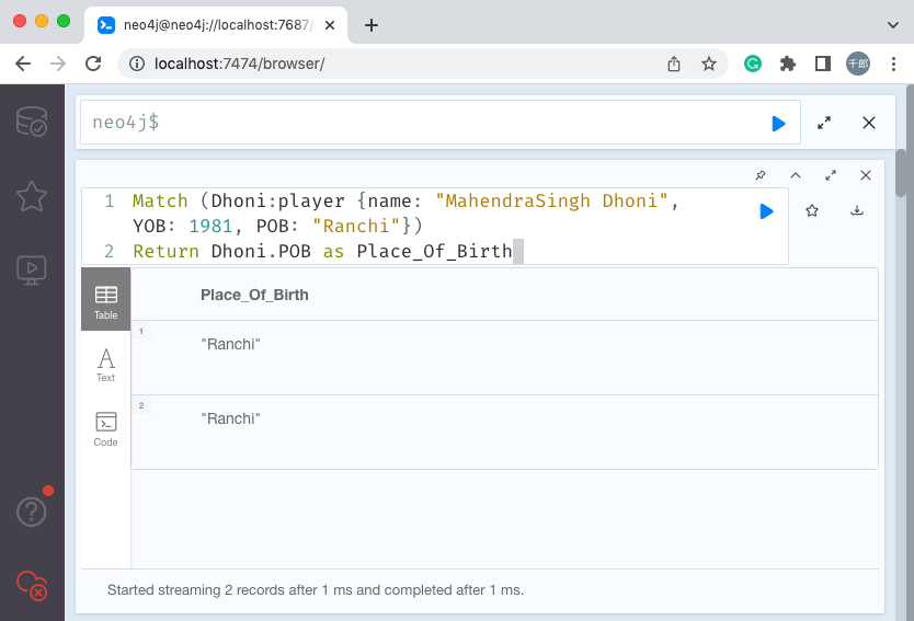 neo4j return 返回具有列别名的变量
