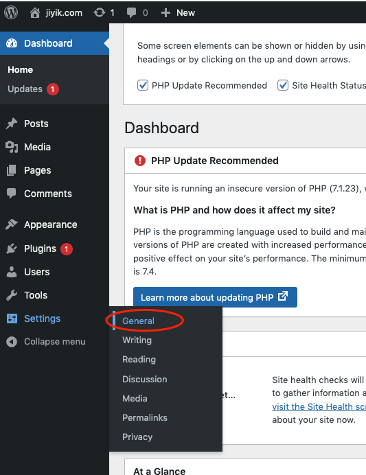 wordpress general setting