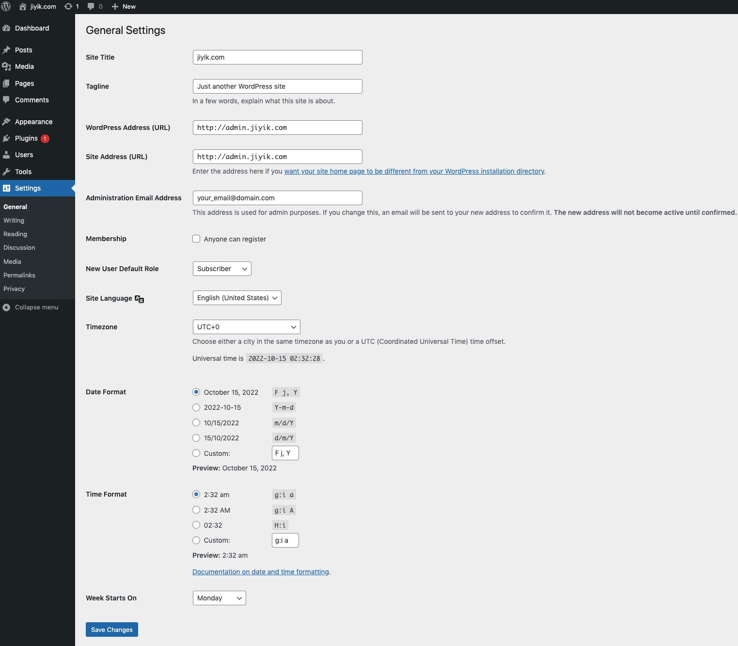 wordpress general setting