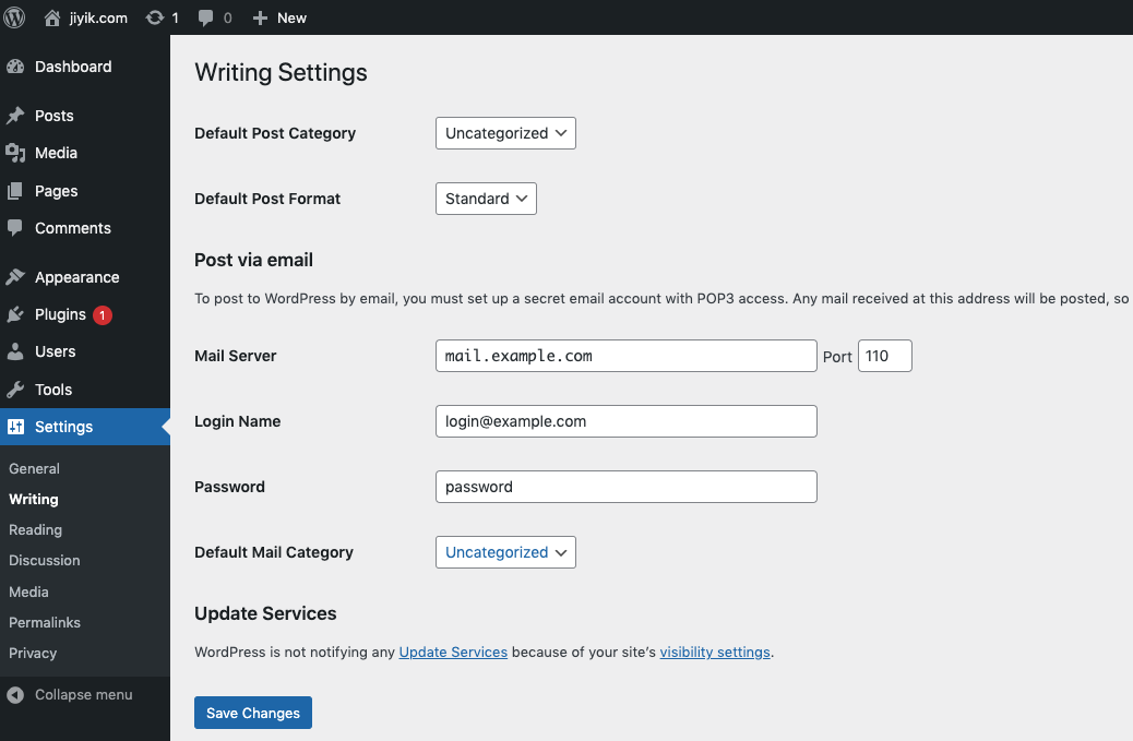 wordpress writing setting