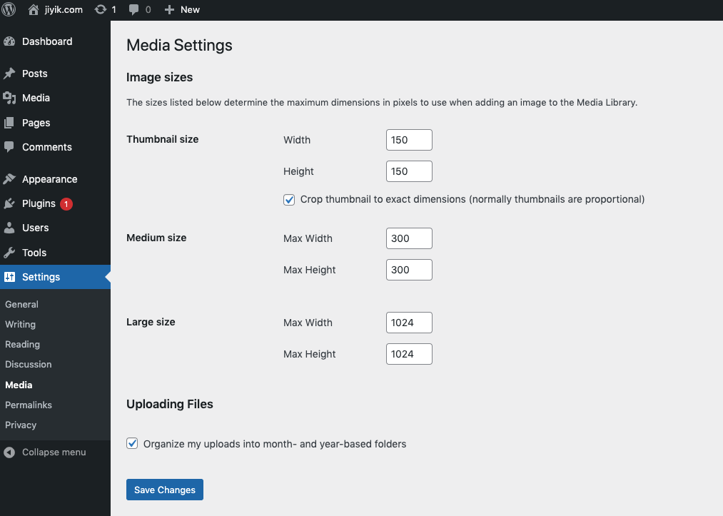 wordpress 媒体设置页面