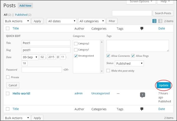 wordpress 编辑帖子