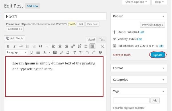 wordpress 编辑帖子