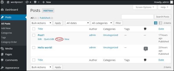 wordpress 删除帖子