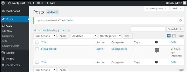 wordpress 删除帖子