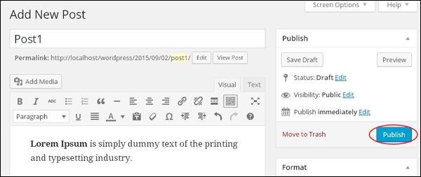 wordpress 发布帖子