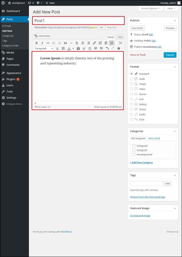 wordpress 发布帖子