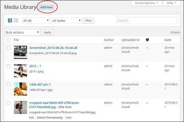 wordpress 媒体库