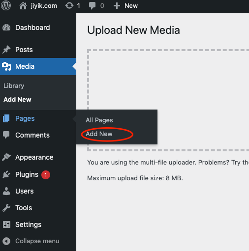 wordpress 添加页面