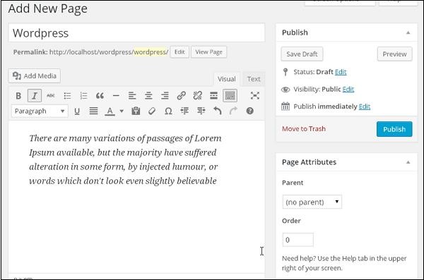 wordpress 发布页面
