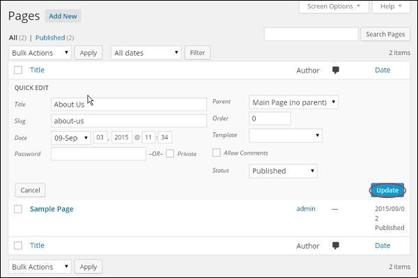 wordpress 编辑页面