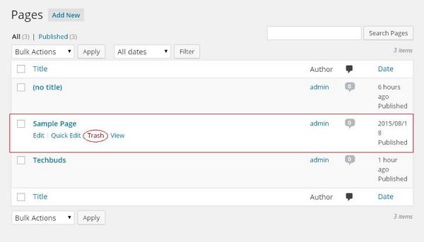 wordpress 删除页面