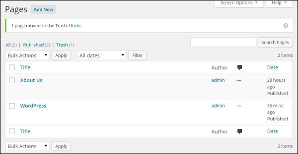 wordpress 删除页面