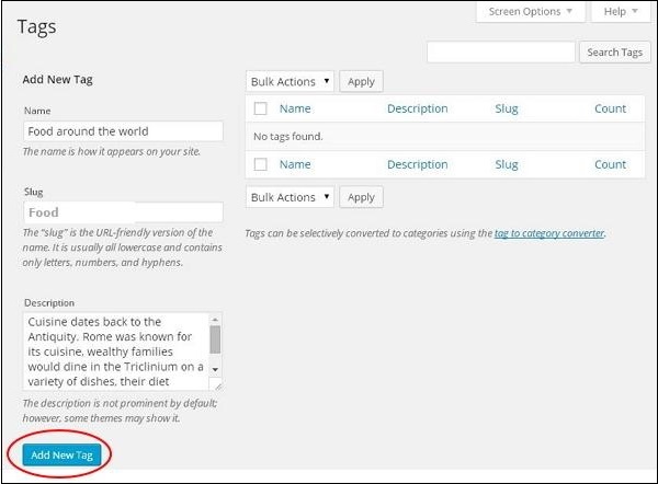 wordpress 添加标签