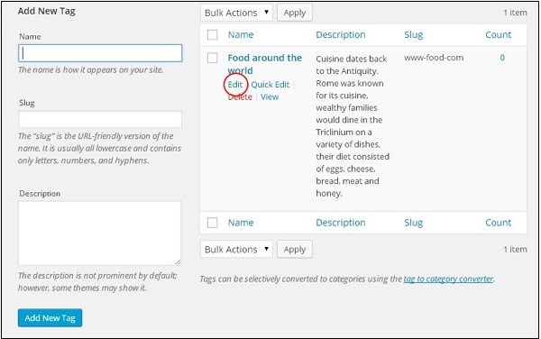 wordpress 编辑标签
