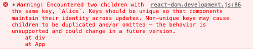 encountered two children with the same key error in react