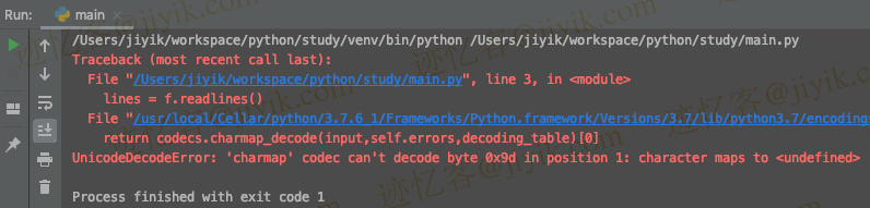 python 中 unicodedecodeerror charmap codec cannot decode byte