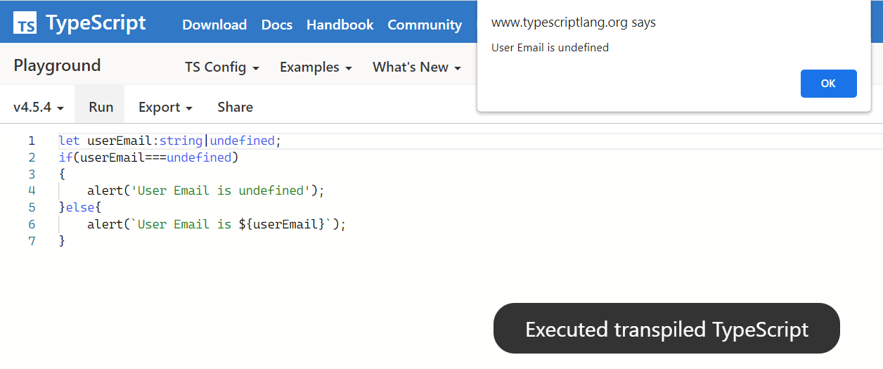 typescript 执行未定义输出
