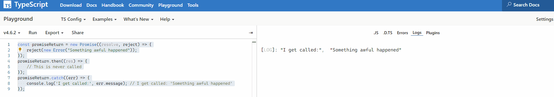 在 typescript 的 promise 中使用 reject 输出