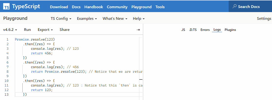 typescript 中 promise 链的输出