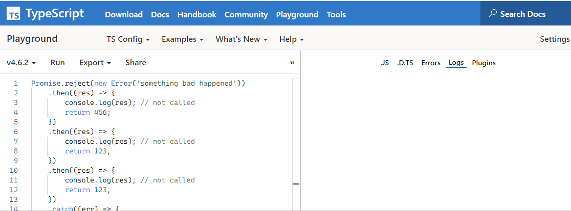 在 typescript 的 promise 中使用 one catch 输出