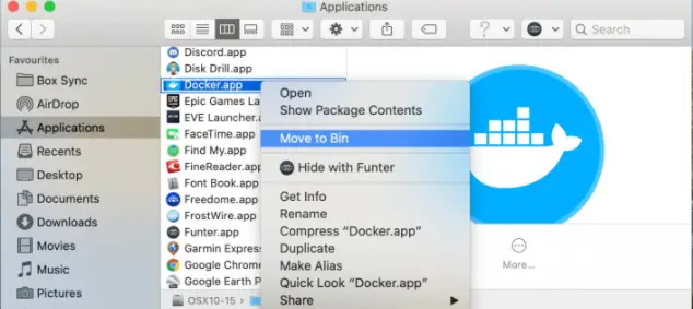 在应用程序文件夹中定位 docker 应用程序
