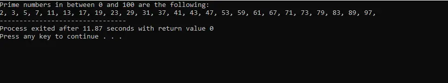 c   prime numbers output 1