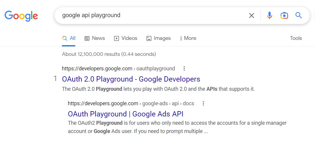 搜索 google api playground